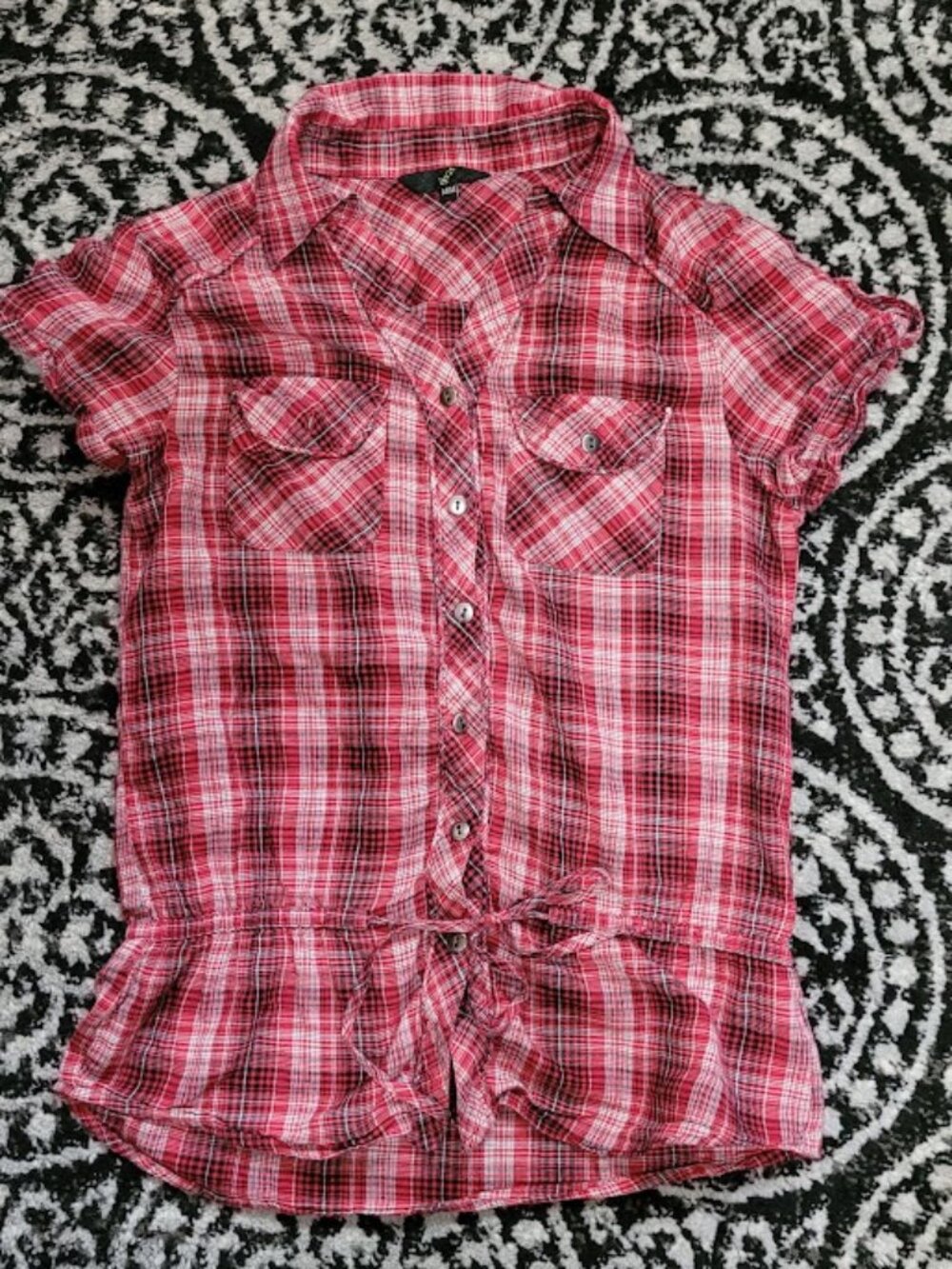 Red Plaid Button up Blouse